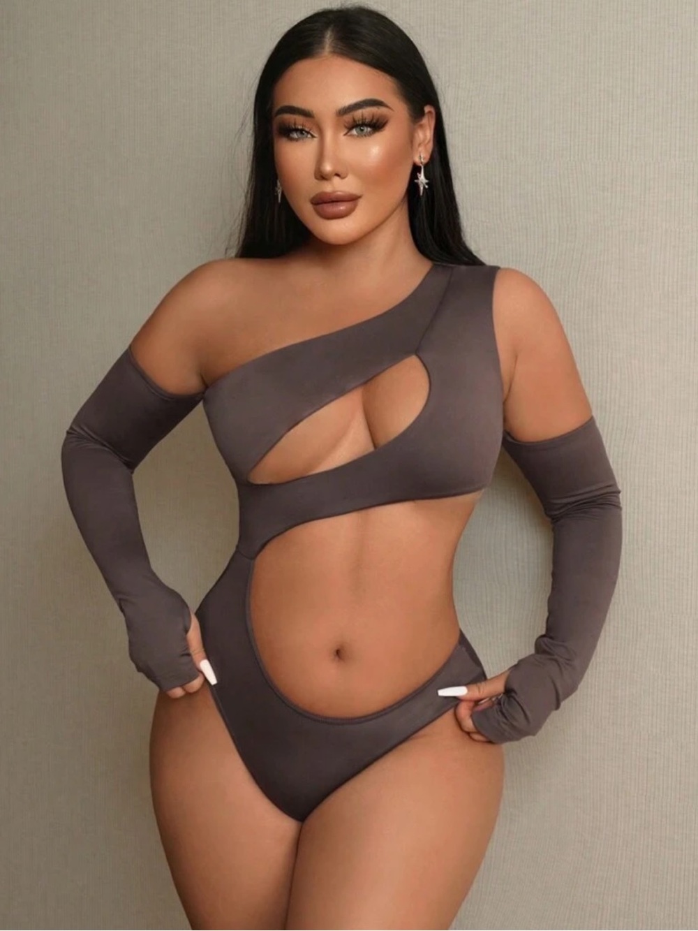 Women’s One-Shoulder Cutout Top in Taupe